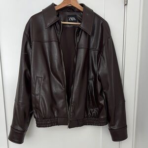 Zara Oversized Dark Brown Faux Leather Jacket